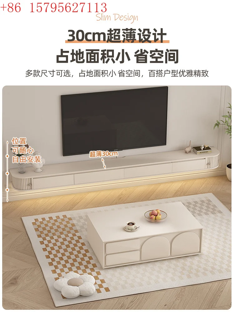 

New French cream wind rock board TV cabinet ultra-thin storage locker integrated living room floor cabinet narrow 30CM