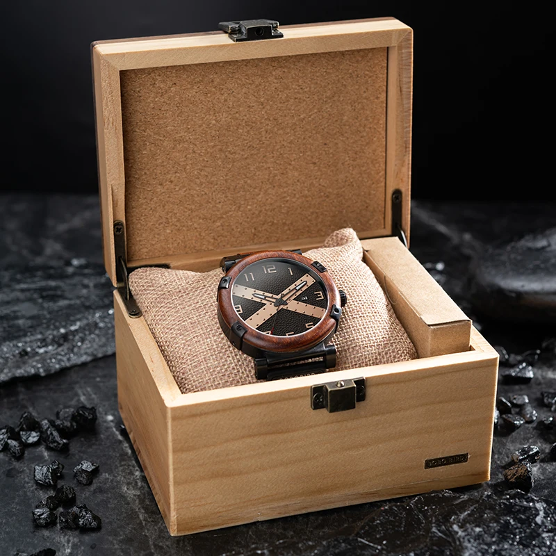 2022 BOBO BIRD New Wooden Men Watch Engraved Wood Luxury Quartz Watches with Date Fashion Sport Wristwatch Relogio Masculino