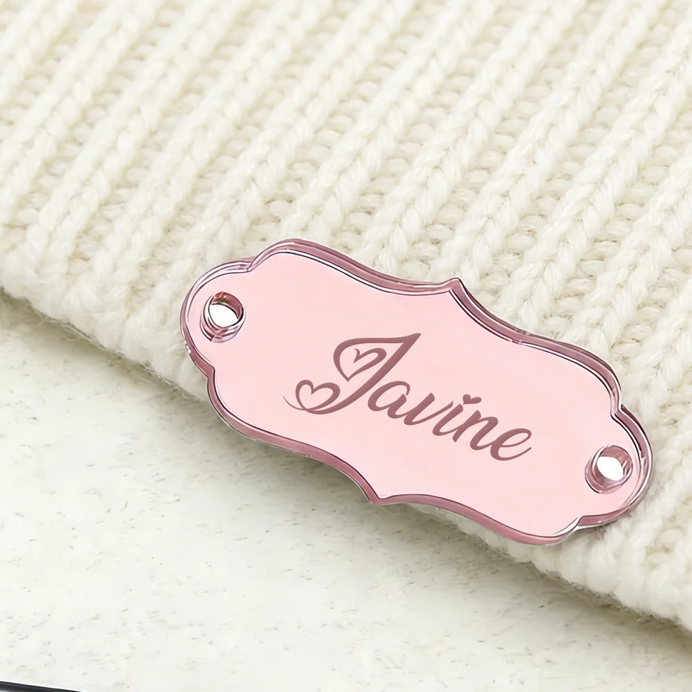 5 Stück personalisierte, lasergravierte Acryl-Spiegel-Etiketten, individuelle Kleidungsetiketten, Strickwaren-Etiketten, Acryl-Spiegel-Etiketten für Hochzeiten
