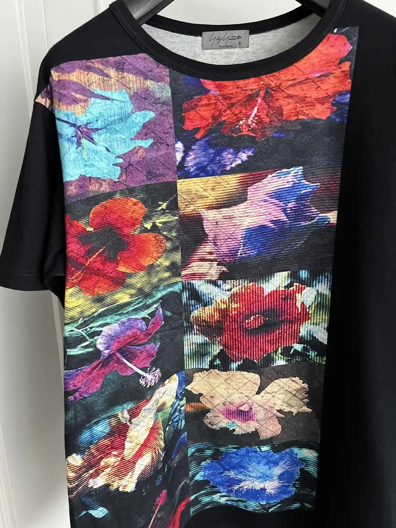 TOP-YAMAMOTO original design inkjet flower picture book printed short-sleeved black printed T-shirt