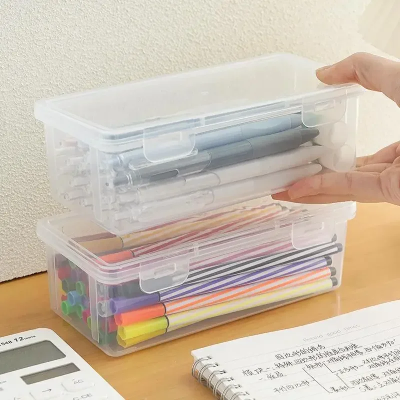 Transparent Plastic Storage Box With Lid For Pens, Pencils, Markers, School Supplies & Office Organization, Desk Organizer