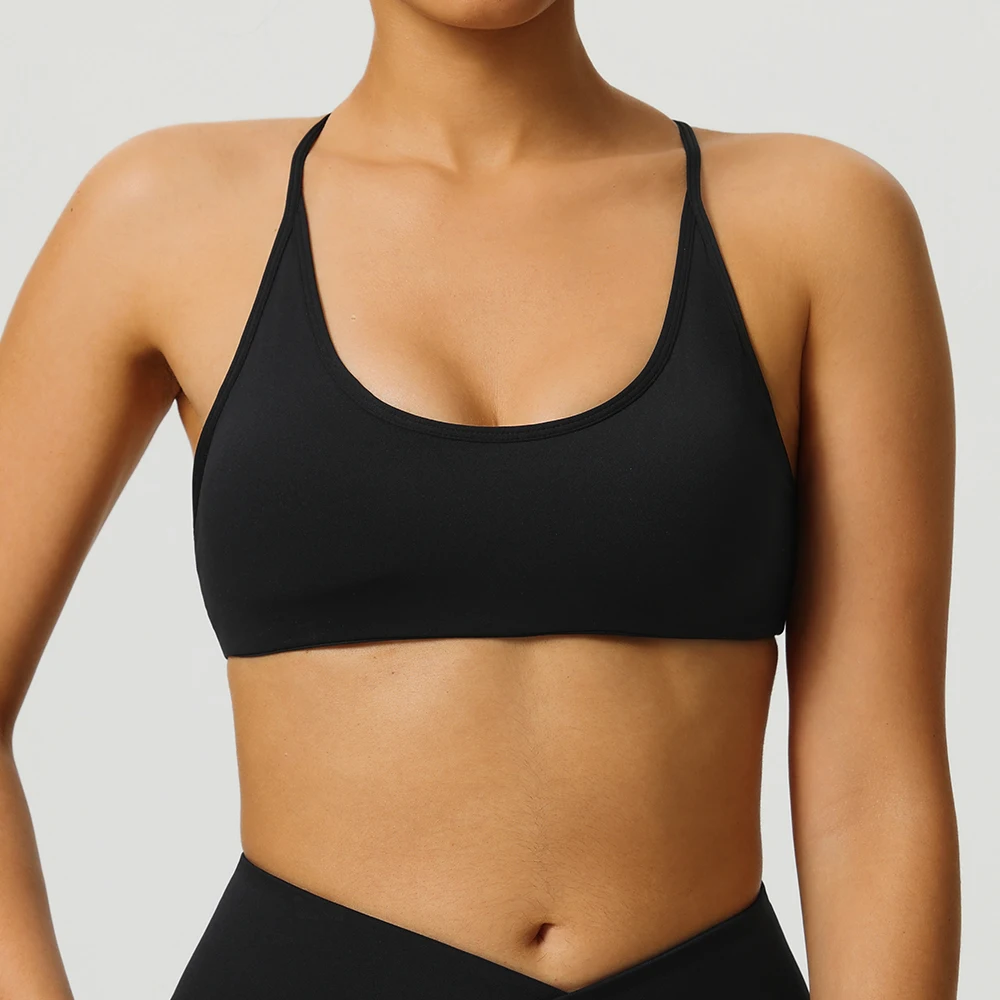 女性用衝撃吸収ヨガブラ 夏用通気性快適プロフェッショナルトレーニング＆フィットネスウェア ソリッドヨガスポーツブラ