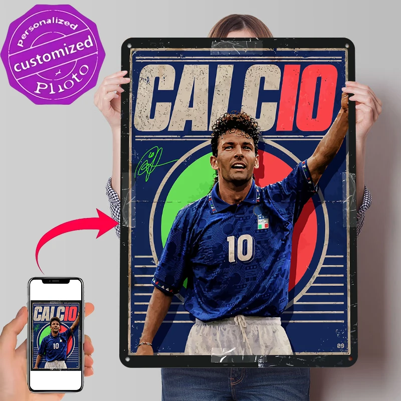 Póster Impreso de Roberto Baggio Calcio Estilo Vintage, Arte de Pared Personalizado, Letreros Metálicos Retro Vintage para Decoración de Garaje
