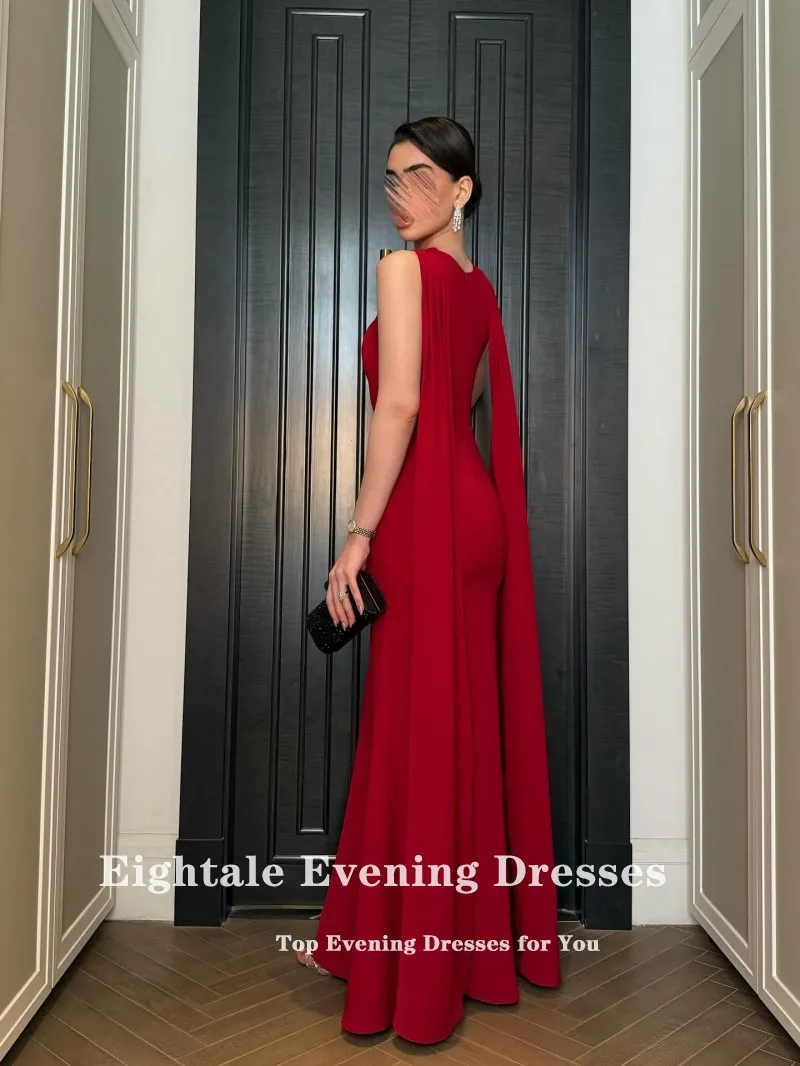 

Eightale Arabic Evening Dress for Wedding Party Halter Mermaid Customized Red Floor Length Prom Gown
