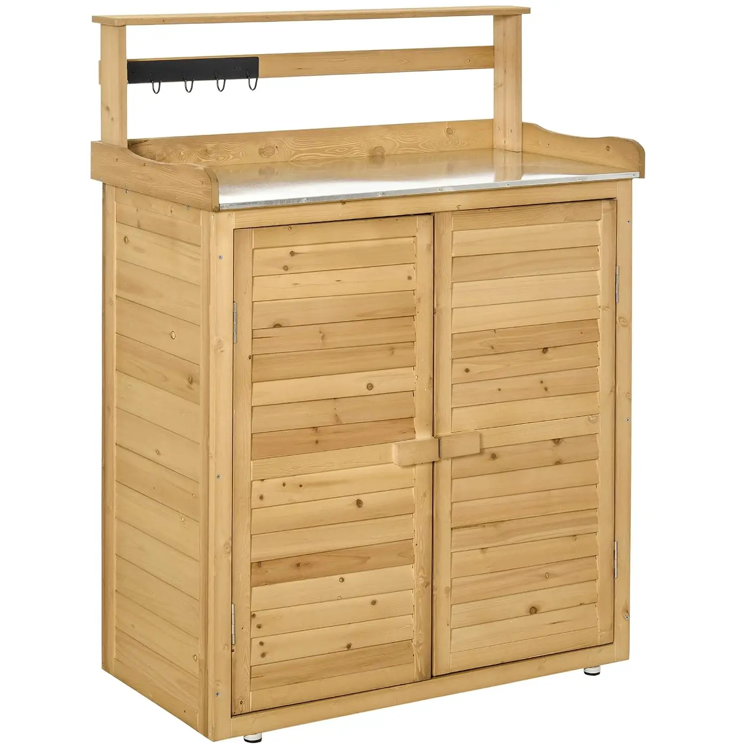 Solid Fir Wood Outdoor Garden Tool Storage Shed Work Bench 3-Tier Shelves Magnetic Doors 34.25x17.75x47.25 Inches, Customized