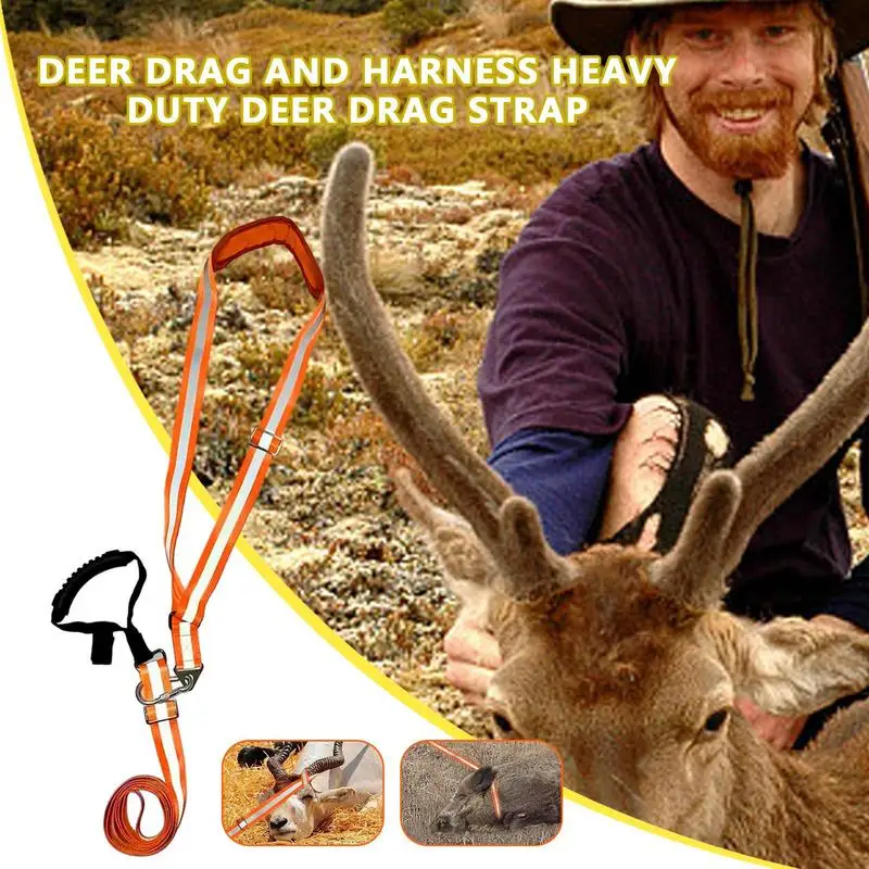 Nylon Reflective Deer Drag Harness Strap Adjustable Hunting Deer Belt With Handle Carabiner Shoulder Pad Multipurpose ﻿