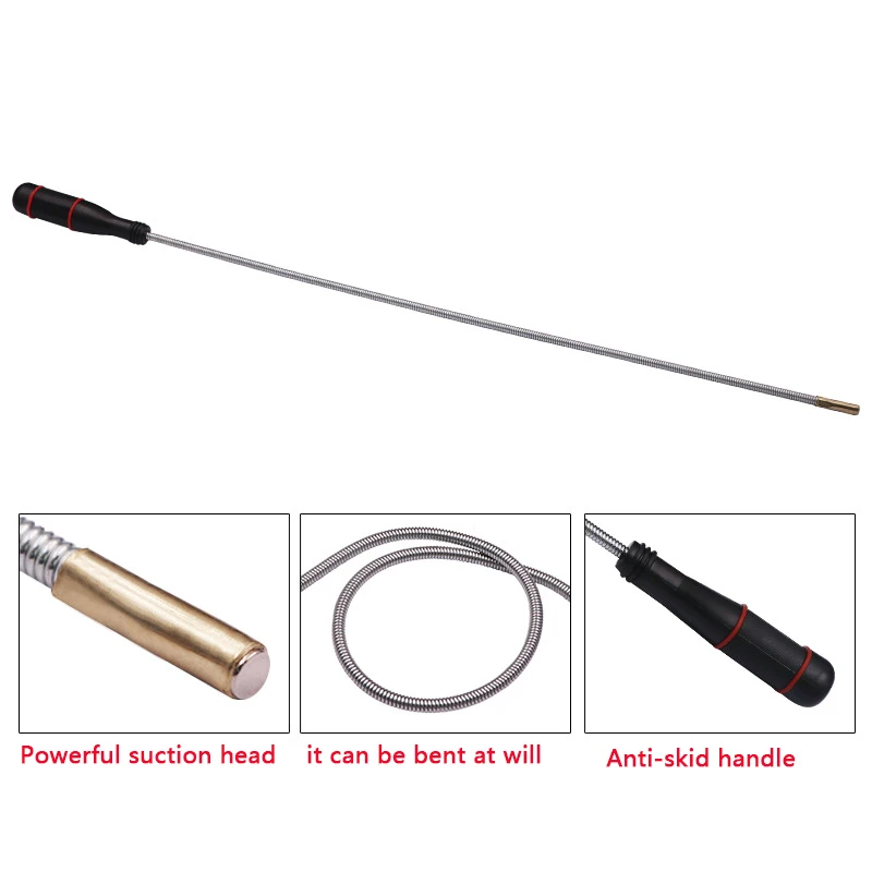 Flexibles magnetisches Aufnahmewerkzeug zum Lokalisieren von fallenden Gegenständen. Erreichen Sie die Waschbeckenabflüsse. Aufnehmen Sie den biegsamen Schlangen-Tonabnehmer. Biegsame Saugstange