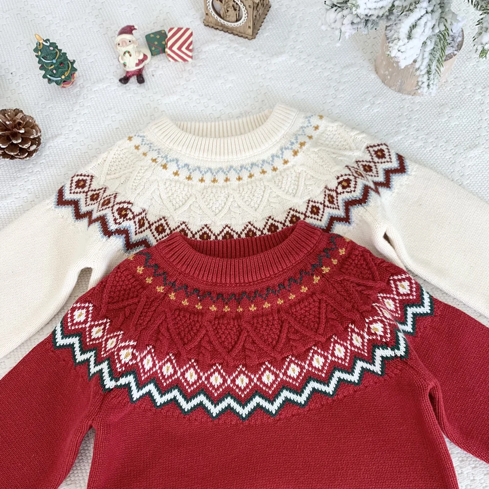 Children's Christmas sweater Cotton sweater Baby Christmas Pick Floral sweater