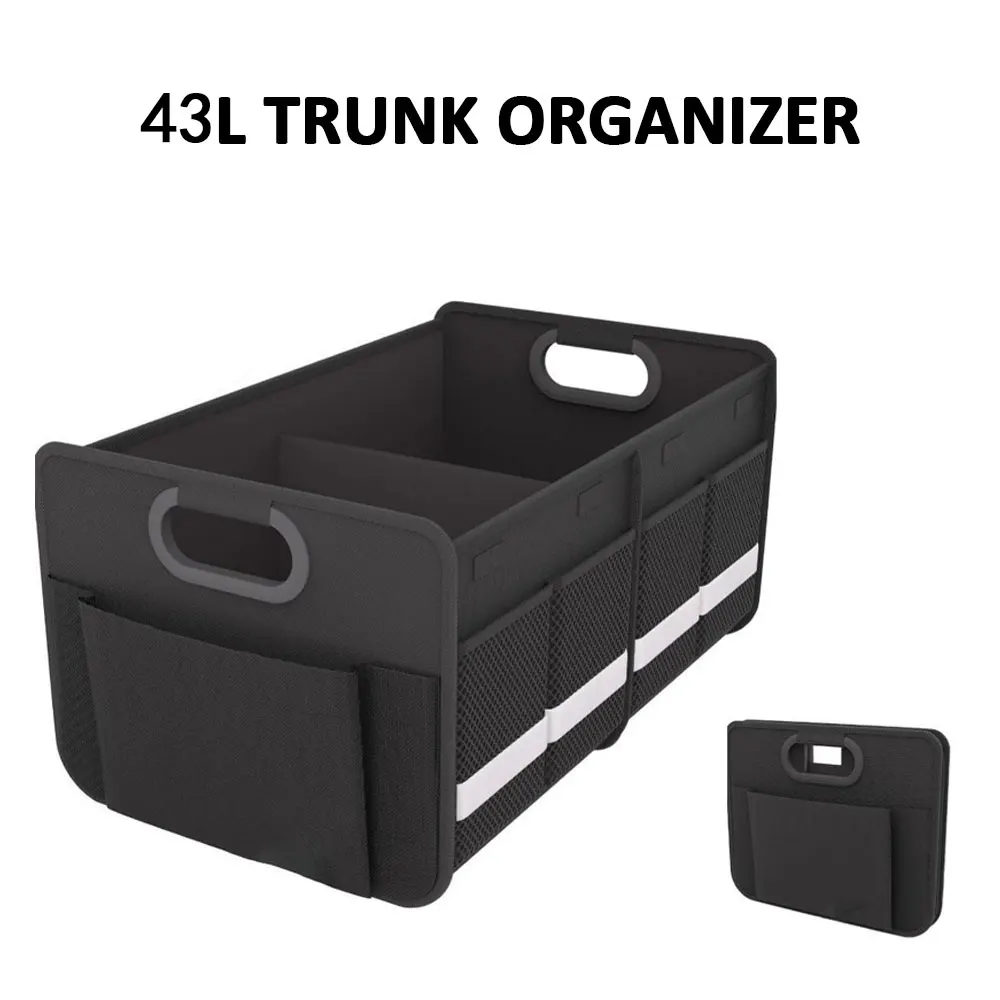 Collapsible Car Trunk Storage Box 600D Oxford Fabric Waterproof  Organizer With Reflective Strips 43L Trunk Organizer For SUV