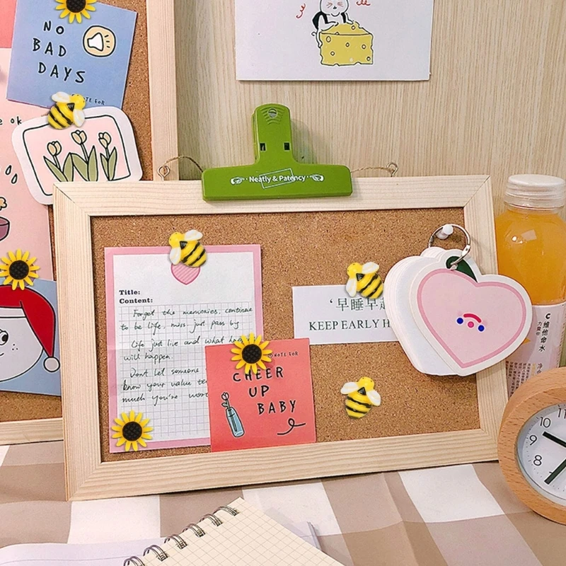 30 Chiếc Dễ Thương Nhựa Hoa Hướng Dương Ong Đẩy Chân Ngón Tay Cái Đinh Nút Chai Ban Trang Trí Đẩy Chân Văn Phòng Lớp Học Biên