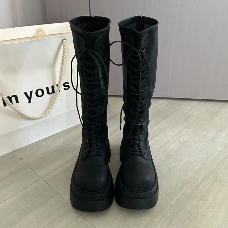 

Женские сапоги до колена, зимние высокие сапоги на платформе, элегантные женские зимние ботинки, новинка 2025, брендовые гладиаторы, готические зимние ботинки, женские