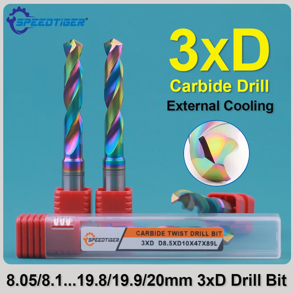 

SPEEDTIGER 8.05MM-20MM 3XD Tungsten Carbide Colorful Coating Twist Drill CNC Machining Tool For Aluminum Fixed Shank Drilling