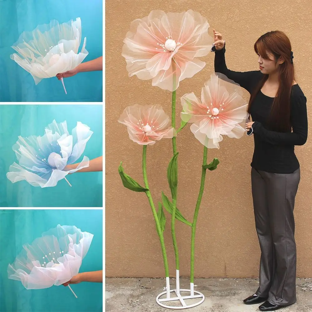 Window Display 40/50cm Big Simulation Flower Hollow 3D Fake Flower Large Hanging Gauze Artificial Flowers Festival