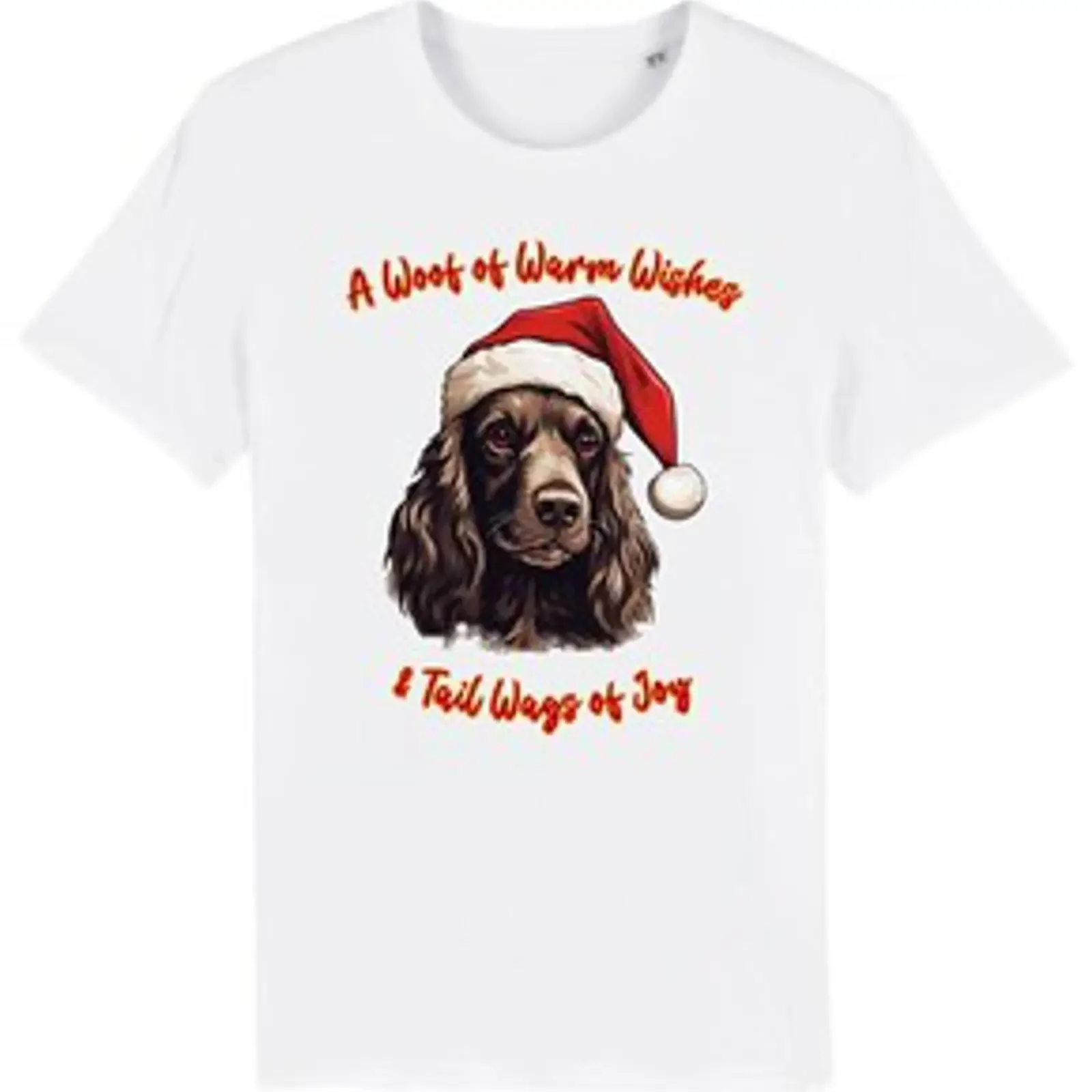 Herren Damen Cocker Spaniel Weihnachten T Shirt Santa Hund Woof Wünsche Hunde Welpe vintage Washed Stylish Soft Slightly