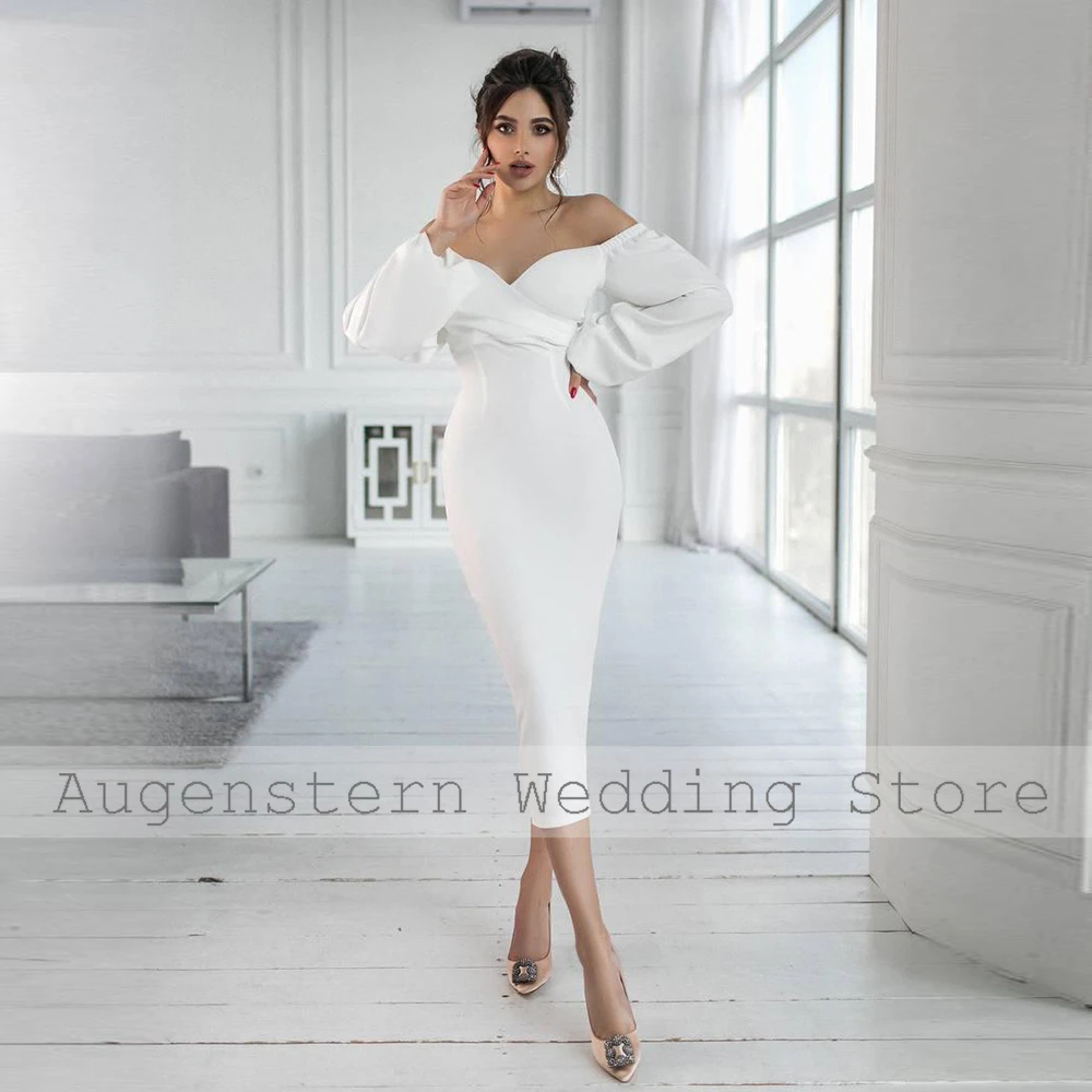 Modern Gown White Charmeuse Engagement Sheath Off-the-shoulder Bespoke Occasion Gown Hall Wedding Dress Gowns 2024