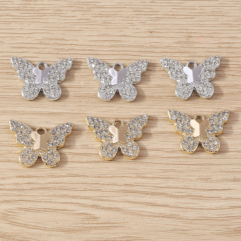 Tusember 10 Stück Anhänger in Gold- und Silberfarbe mit klaren Kristall-Schmetterlingsanhängern für die Schmuckherstellung, modische Ohrringe und Halsketten für Damen. – Detail 28