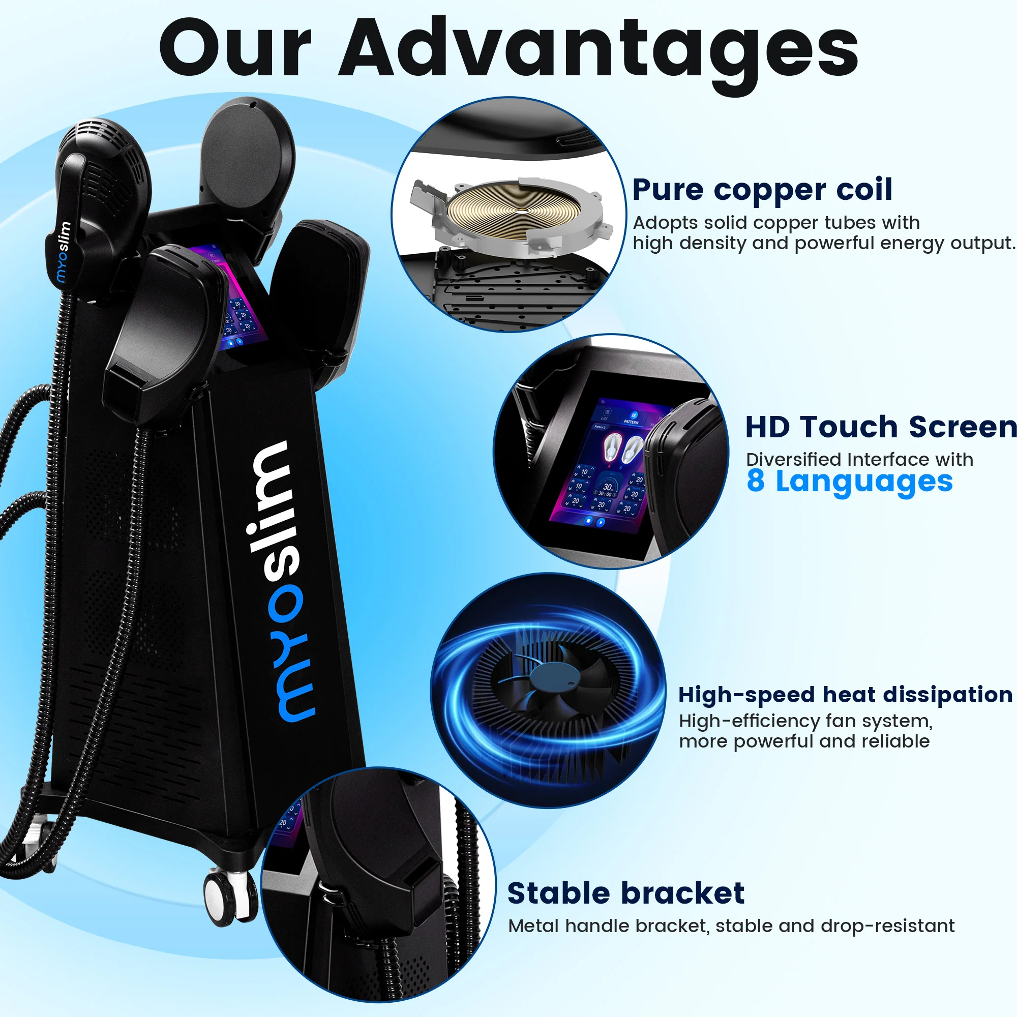 MYOSLIM 4 Handle EMS Body Sculpting Muscle Stimulator 6500W Hi-EMT RF Portable Fat Removal Weight Loss Butt Lift Slimming