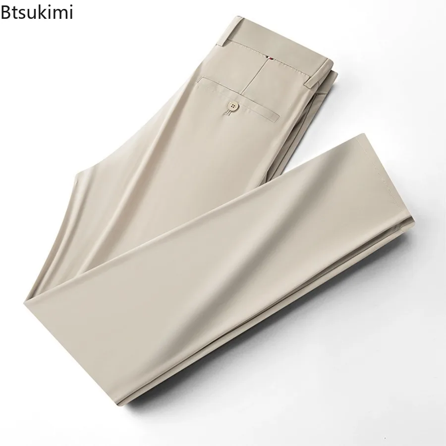 New Men's Business Office Party Suit Pants Spring Summer  Loose Ice Silk Breathable Pants Casual Trousers Male Straight Pants