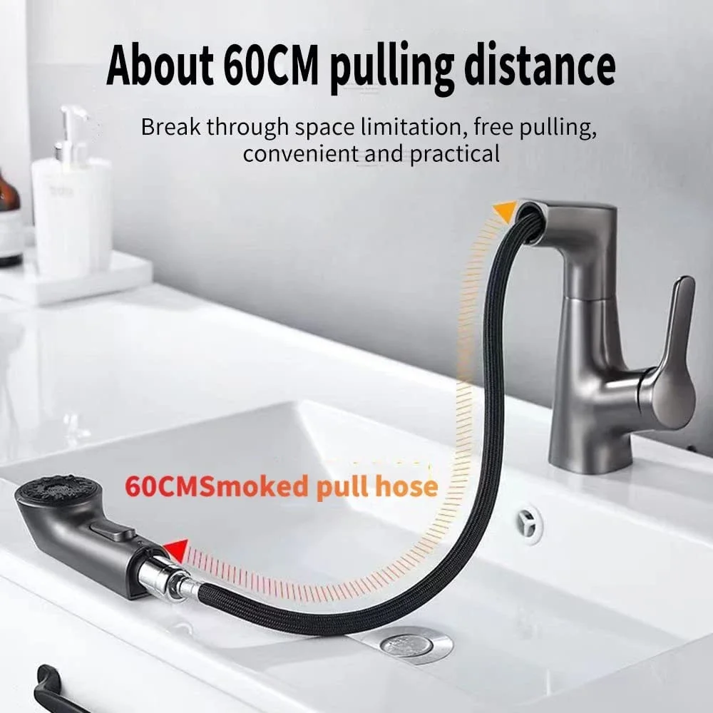 Pull Out Lift Kitchen Faucet 360° Rotatable Splashproof Basin Faucet Stainless Steel Kitchen Sink Faucet with Pull Down Sprayer