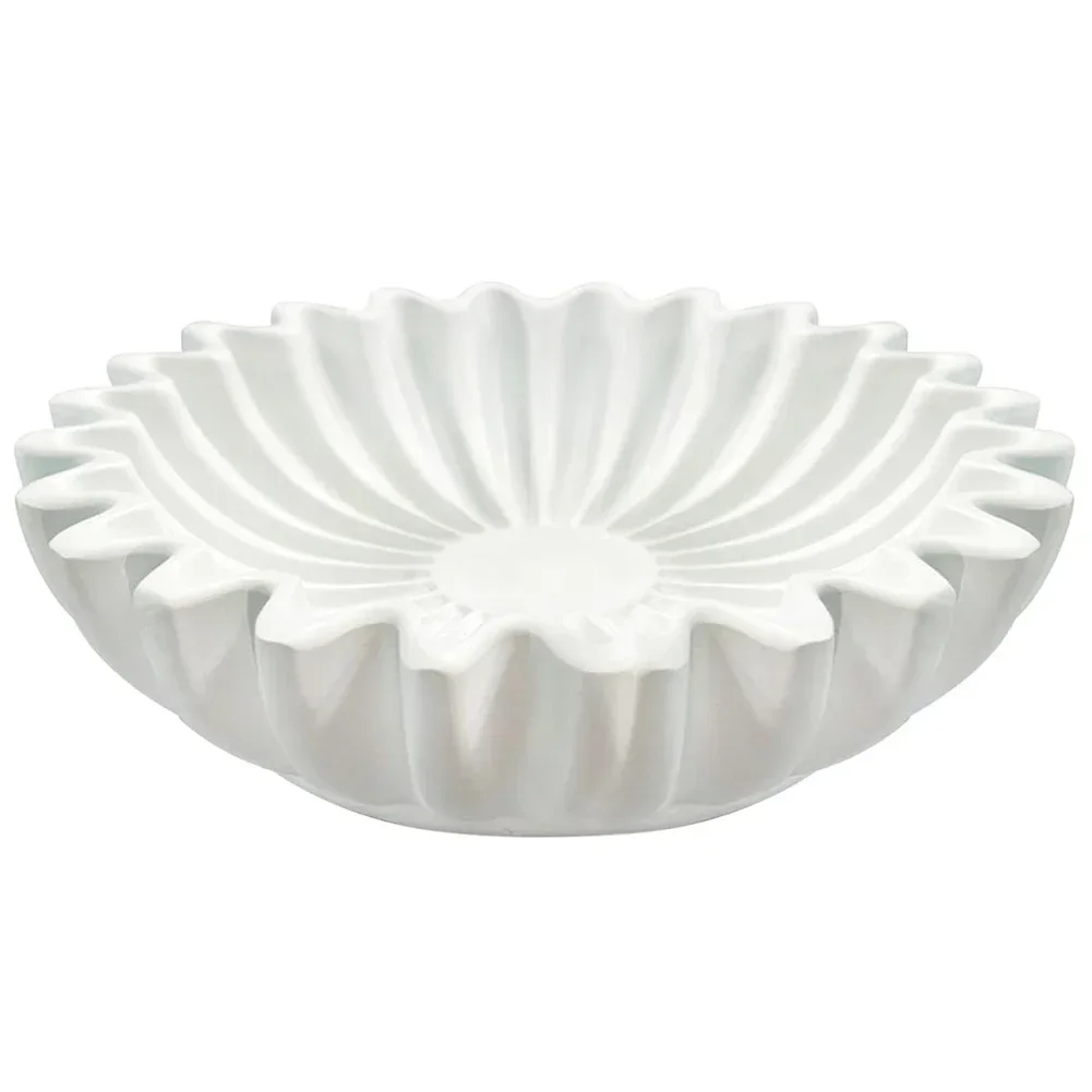 Decorative Bowl Fruit Bowl Living Space Smooth White Groove Structurally Sturdy Timeless Design Versatile Decorative Bowl