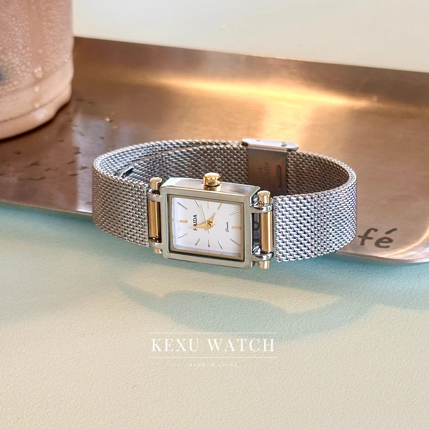Женские часы Haida, двухцветные элегантные женские часы, женские часы с квадратным циферблатом и сетчатым ремешком, элегантные женские часы оптом