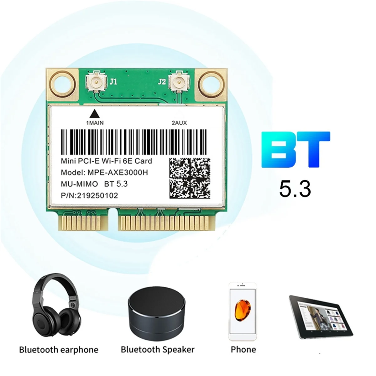 Kartu WiFi MPE-AXE3000H + antena ganda, kartu jaringan Wlan Mini PCI-E 2400Mbps untuk BT 5.3 802.11AX 2.4G/5G/6Ghz