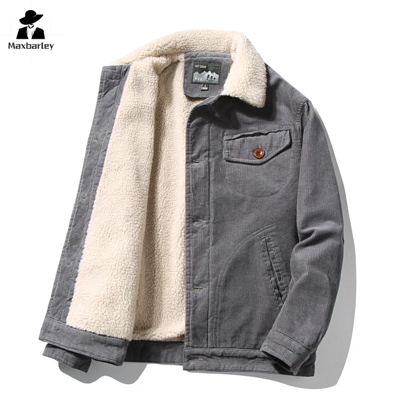 High Quality 2024 Jackets Men\'s Winter Plus Velvet Jacket Corduroy Tooling Casual Parka Korean Fashion Solid Color Cotton Jacket