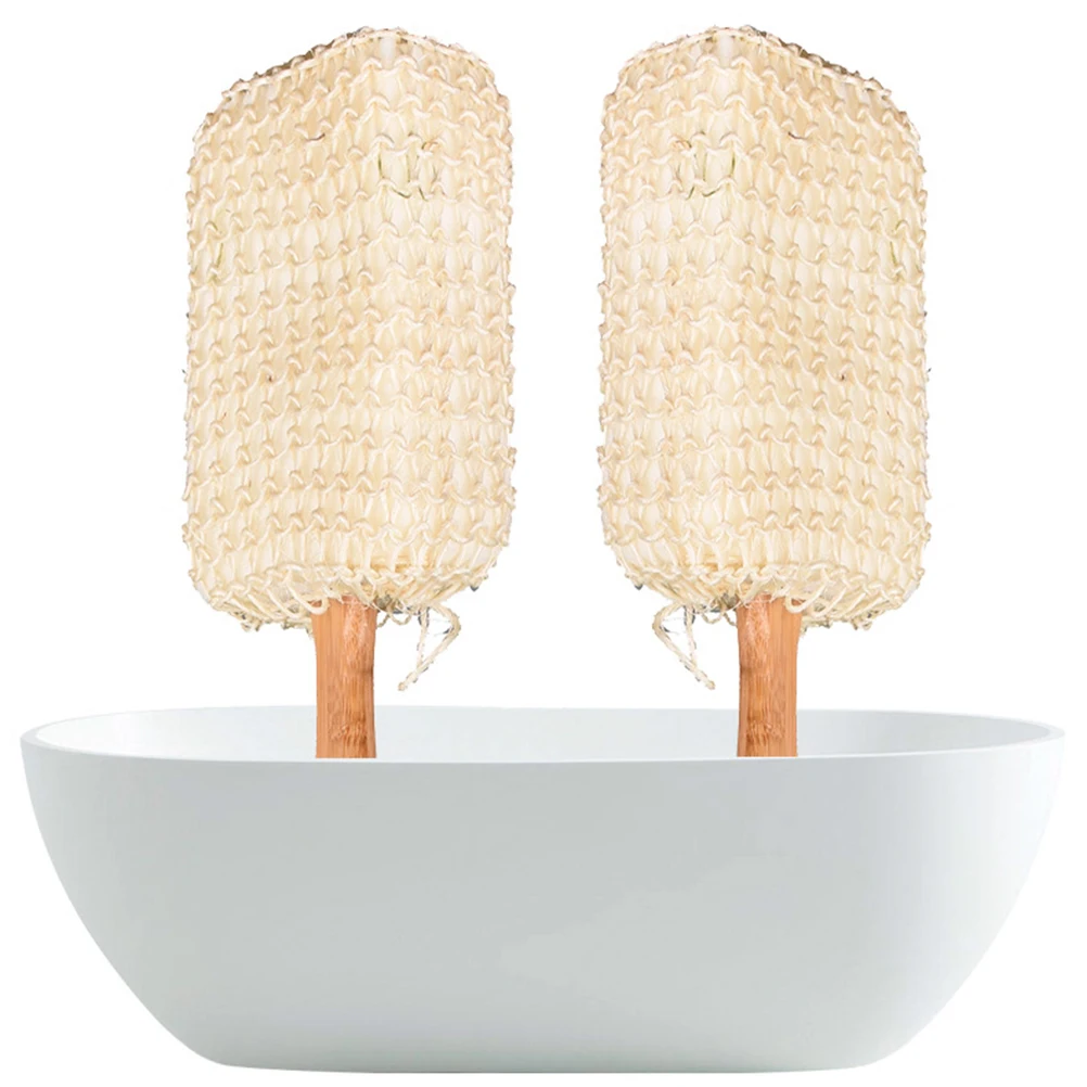 Bath Brush Exfoliating Shower Long Handle Body Scrub Sisal Sponge Wood Back Cleansing Hard Reach Areas Wooden Handle