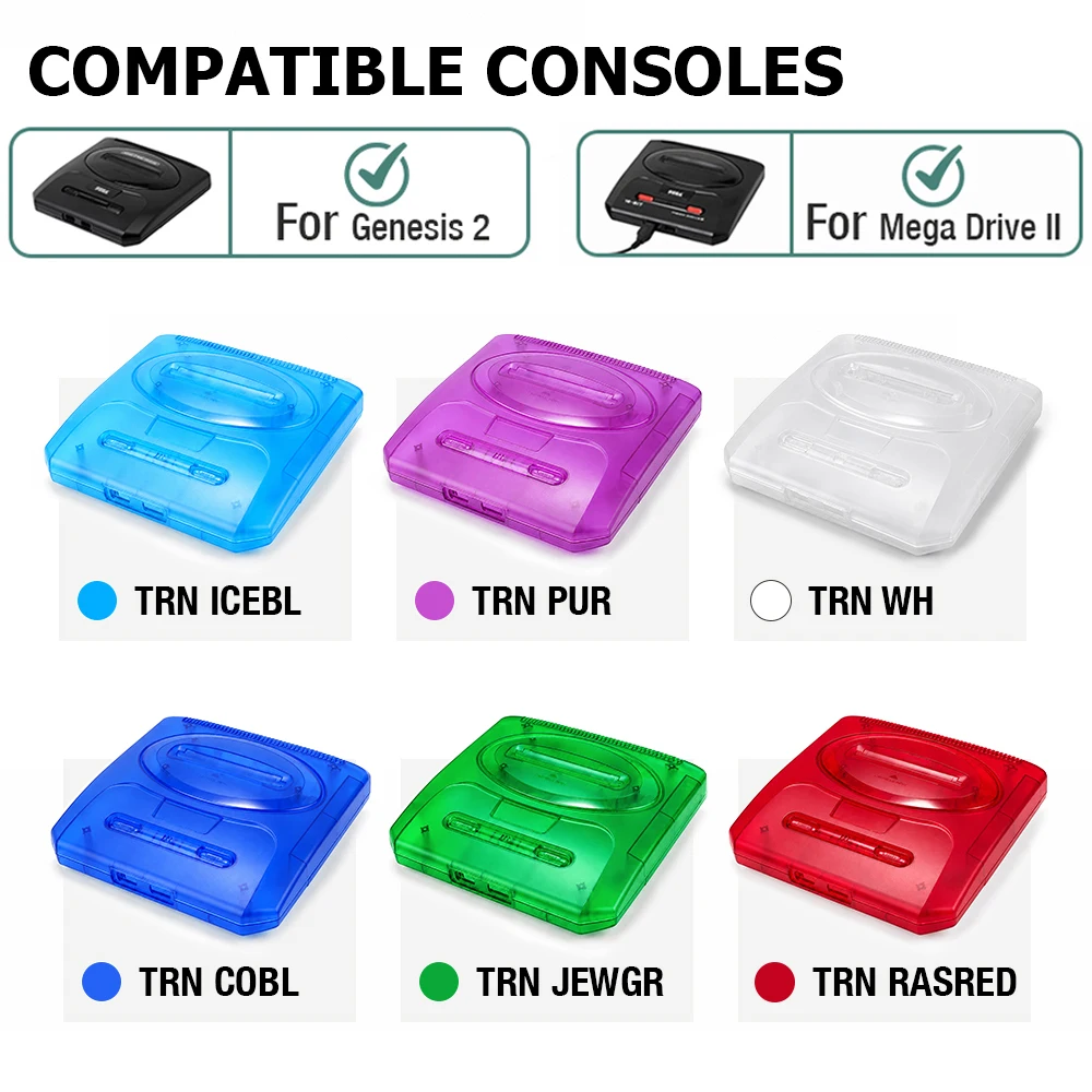 LinkRetro Transparent ABS Replacement Shell Injection-Molded Console Protective Case for Sega Genesis 2 / MD2 Game Console