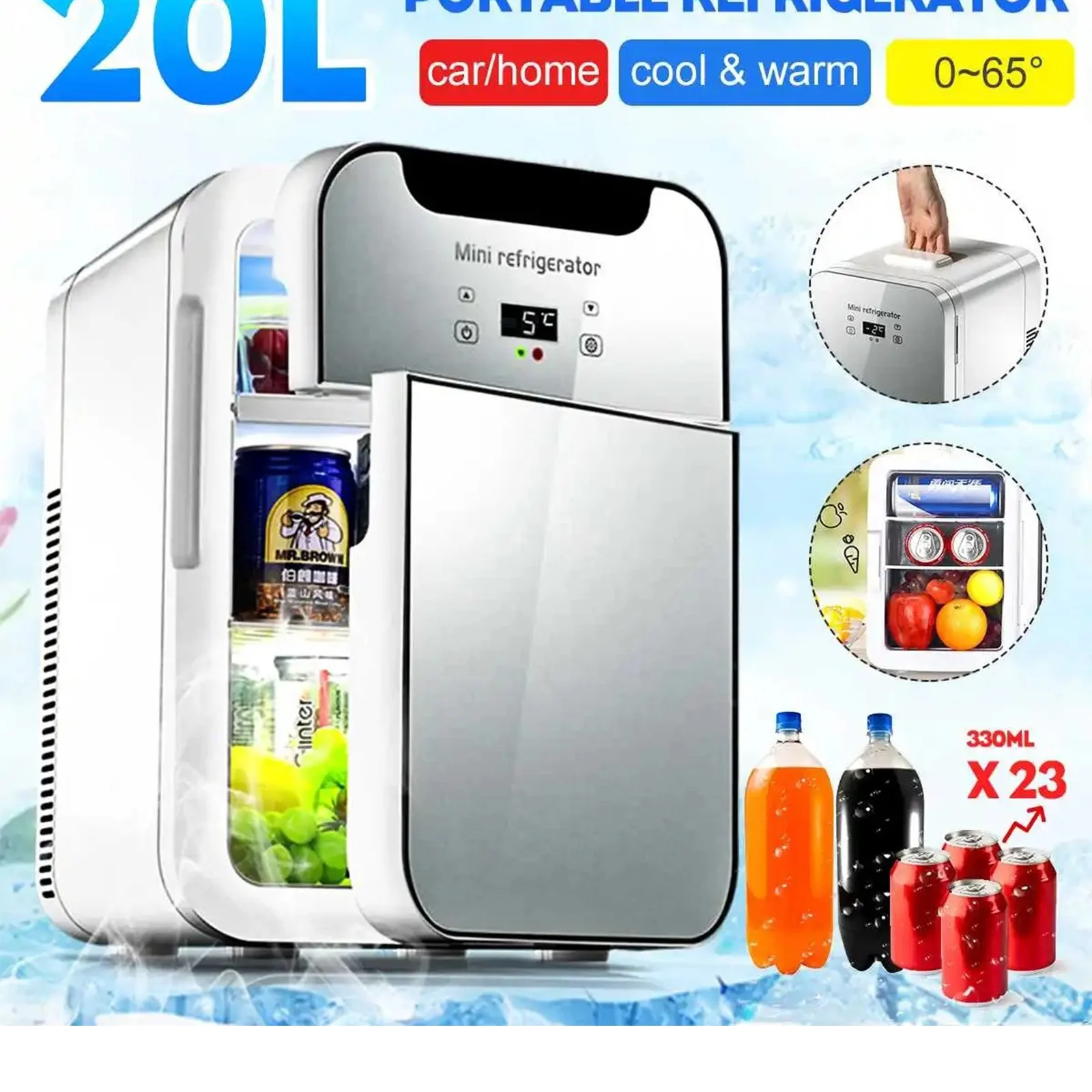 20L Car Refrigerator Freeze Heating Dual Use Fridge Fruit Storage Car Home Picnic Refrigeration HeatingLarge Capacity