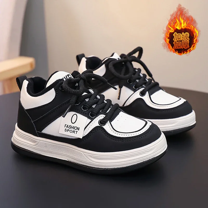 Children Sneaker Boys Non-slip Girl Lightweight Sports Tennis Footwear Casual Shoes Black Leather Flat Student Walking Shoes