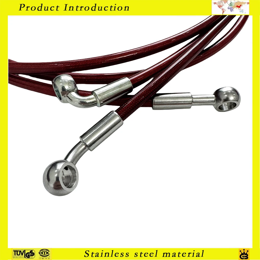 Motorcycle Universall 10cm-500cm Motorcycle Brake Clutch Oil Hose Line Pipe Red Hydraulic Reinforced Stainless Steel BraidedHose