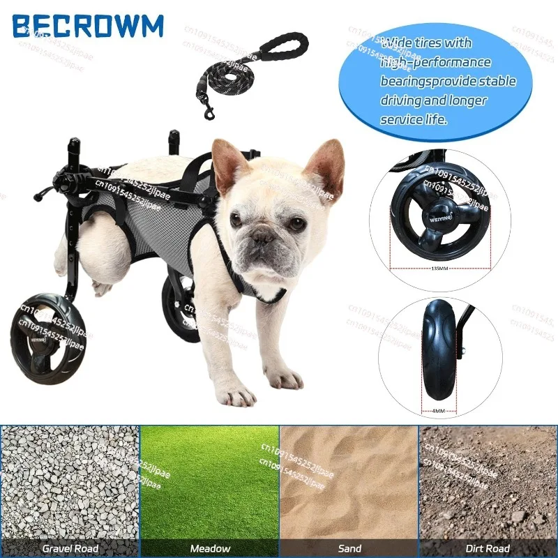 Big Wheel Disabled Dog Wheelchair Pet Back Leg Paralyzed Injured Weak Walker Cat Dog Disability Walker Adjustable Aid Vehic