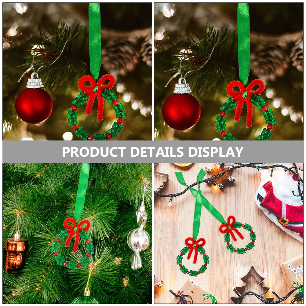 

1 Set Christmas Beaded Ornament Craft Kit Red Chenille Stems Diy Holiday Decor Xmas Decoration Materials Party Craft Supplies