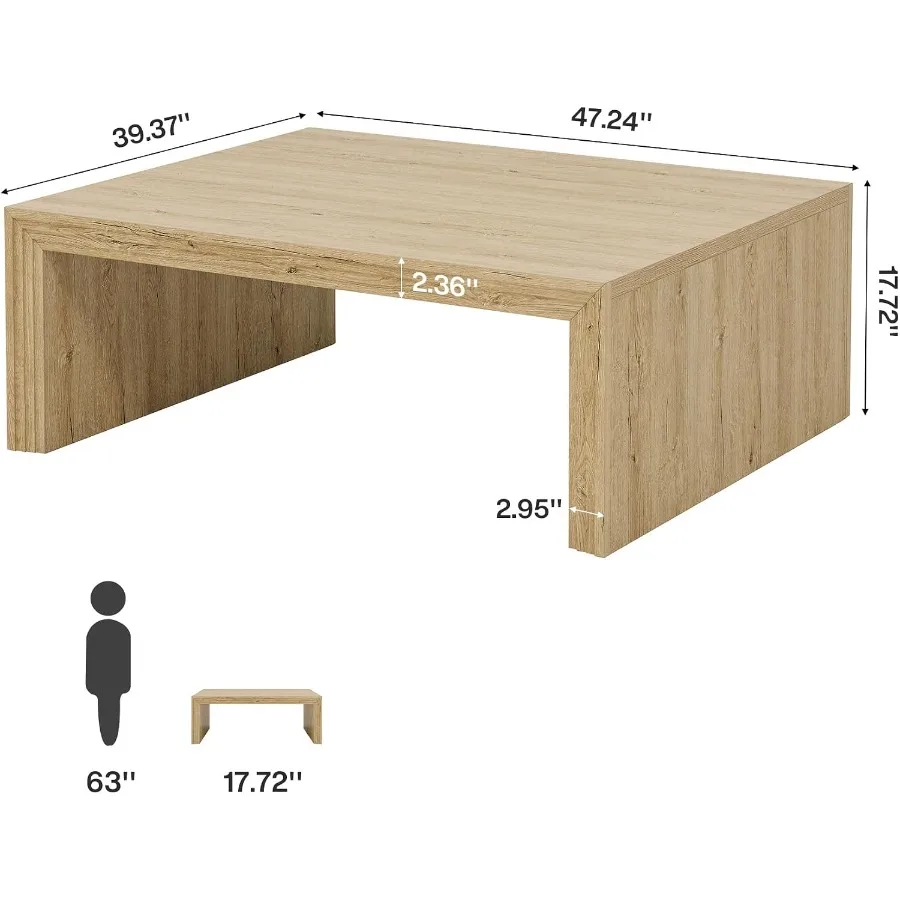 47-Inch Rectangle Coffee Table for Living Room, Farmhouse Wooden Rectangular Center Table in Natural Brown with Spacious Tablet