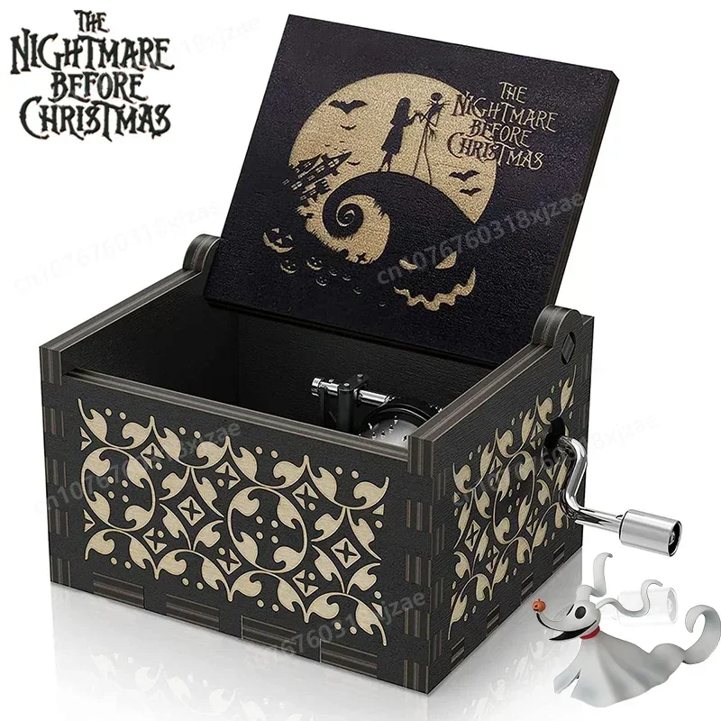 

The Nightmare Before Christmas Hand-cranked Music Box Animation Wooden Carving Painting Christmas Eve Fright Music Box Kid Gifts