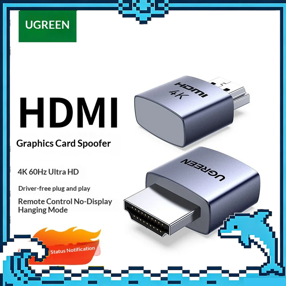 UGREEN CM775 55439 HDMI Dummy Plug 4K 60Hz Display Emulator Headless Adapter LED for Windows macOS Linux