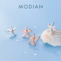 Modian Cute Little Starfish Stud Earring for Women 925 Sterling Silver Shiny Zircon Wedding Engagement Statement Fine Jewelry