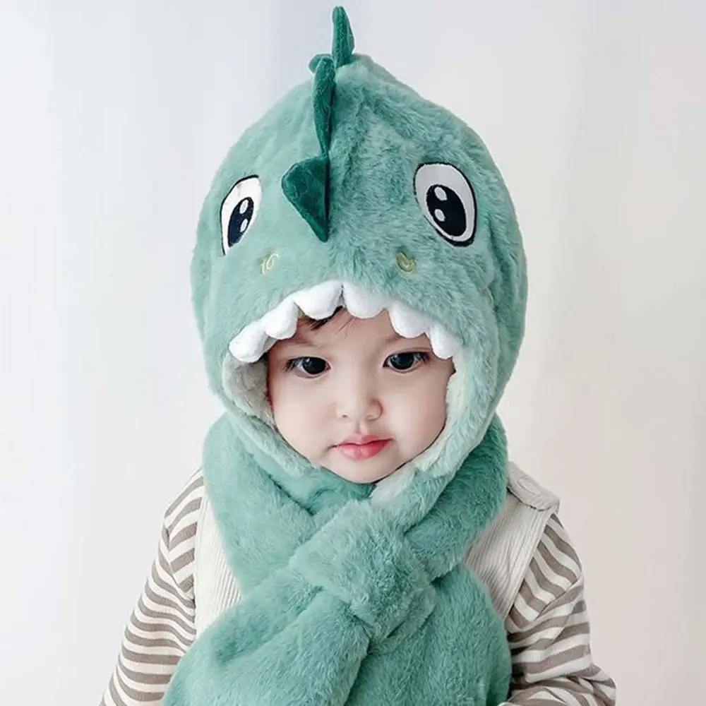 Children Winter Hats Scarf Set Beanies Kids Plush Cartoon Dinosaur Warm Hat Scarf Set Fashion Boys Girls Windproof Ear-flap Cap