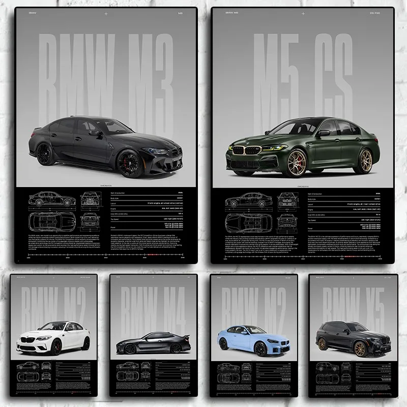 Fashion Famous Luxury Car Competition M4 M3 Supercar Nordic Poster Canvas Painting Wall Art Pictures Home Dorm Bedroom Decor