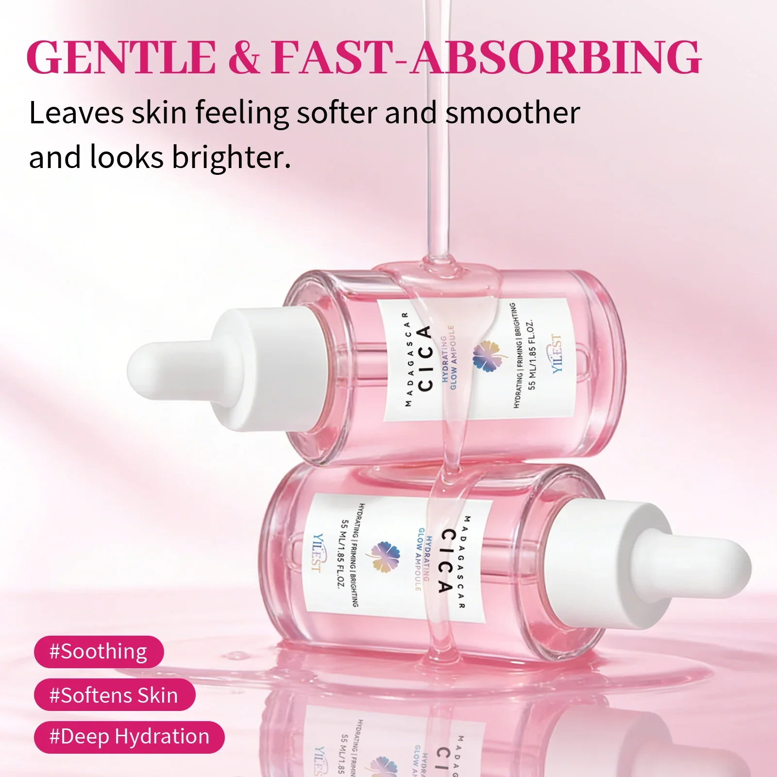 Madagascar Cica Ampoule Serum Centella Asiatica Hydrating Barrier Repair Brightening Firming Fast Absorb For All Skin Types 55ml