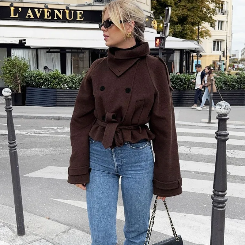 Talenza الخريف الشتاء سترة نسائية موضة خمر جديد مربوط المرقعة معطف غير رسمي عالية الشارع ركاب شيك الإناث ملابس خارجية #2