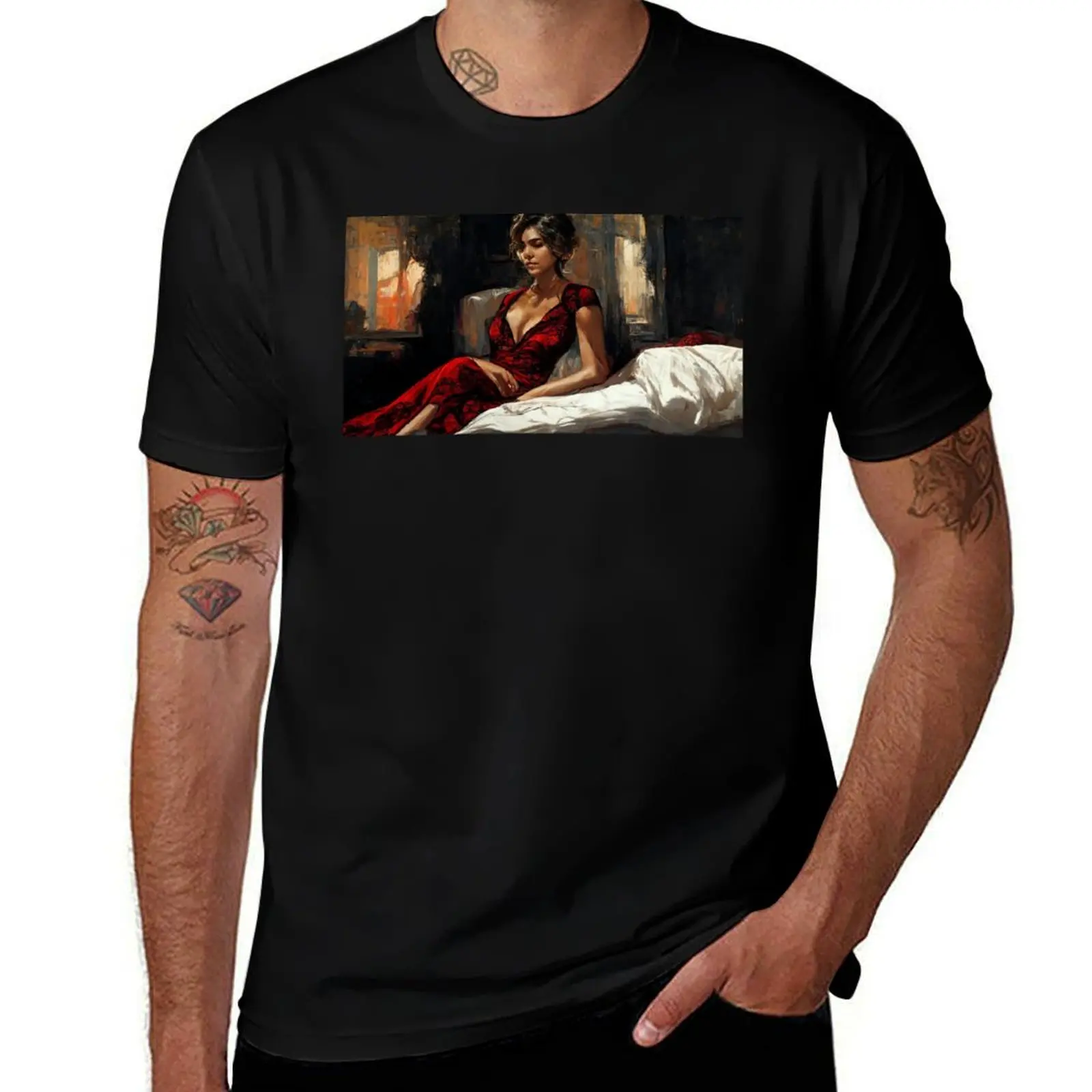 

with art lover red tshirt perez gift Aesthetic beautiful T-Shirt by dress lady man fabian for