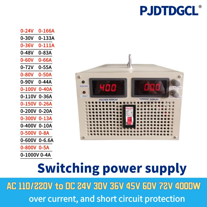 

4000W Switching Power Supply Voltage Adjustable from 0V-12V 15V 24V 30V 36V 48V 50V 60V 70V72V 80V 90V 100V 110V 220V 300V 400V