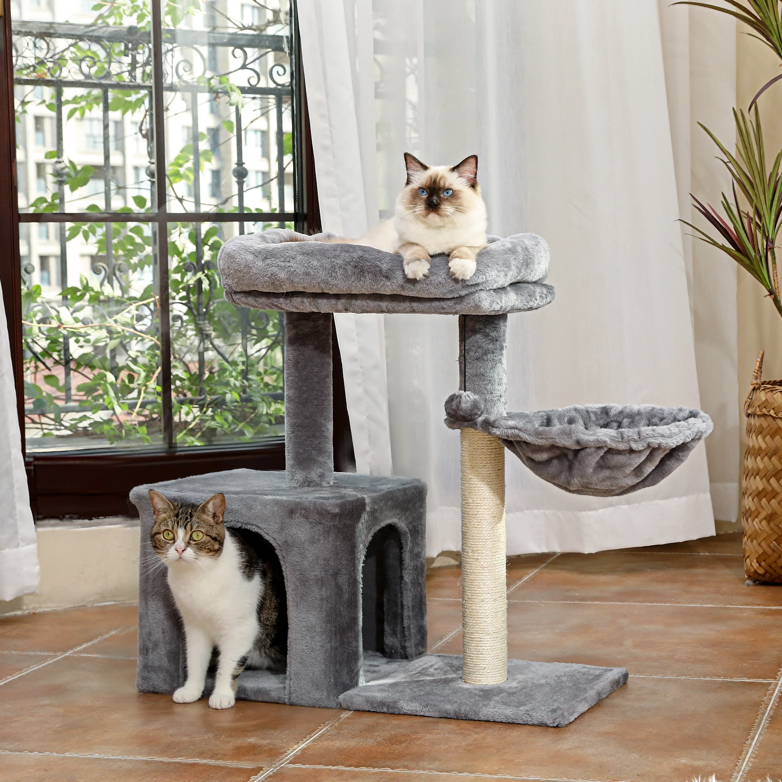 Cat Tree Small Cat Tower with Scratching Posts Hammocks Condo for Kittens Cat Accessories Cat House Furniture Bed Pet Items