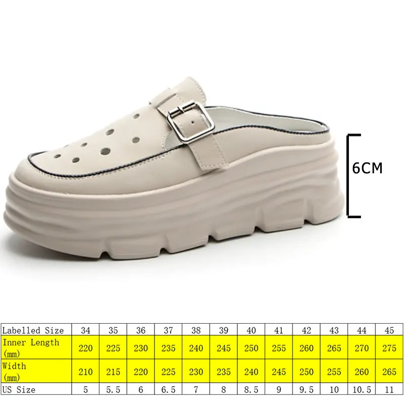 Fujin 6cm Cow Genuine Leather Platform Wedge Hollow Female Women Mules Shoes Casual Chunky Sneaker Women Summer Sandals Slippers