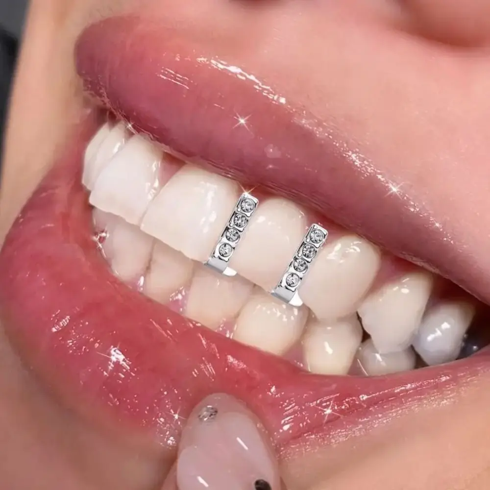

3/5Pcs Creative Punk Hip Hop Teeth Grillz Bling Funny Rhinestone Teeth Caps Unisex Gold Silver Color Single Dental Braces Rapper