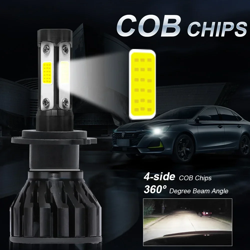 X19 6000K H7 LED Headlight Bulbs 44w H4 H7 H11 H13 LED Car Headlights 4 Side Lights 5202 9007 HB3 9006 COB Bulb Fog Light