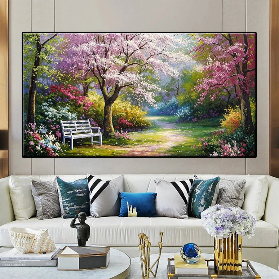 

5D Diamond Embroidery Picture Kit New Modern Art Park Flower and Tree Landscape Diamond Painting Mosaic Cross Stitch Decoration
