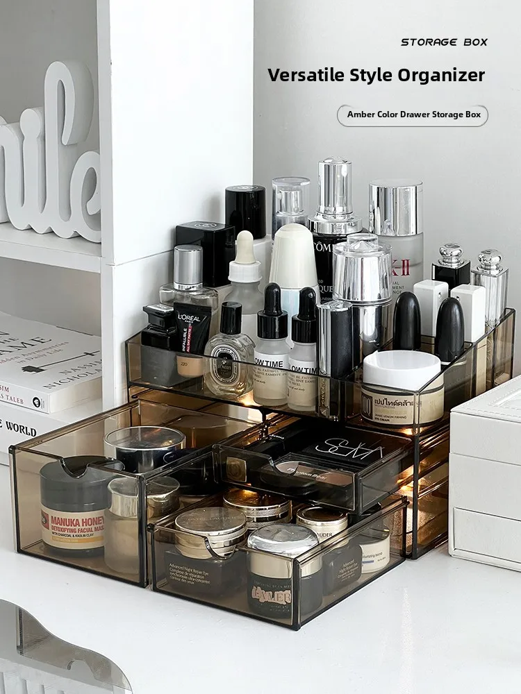 

Acrylic Cosmetic Storage Box Desktop Organizer Makeup Skincare Products Rack Transparent Cover Rectangular Shape Bedroom Use